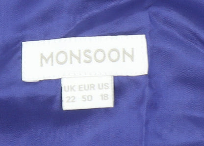 Monsoon Women Blue Floral Embroidered Shift Dress Size 22