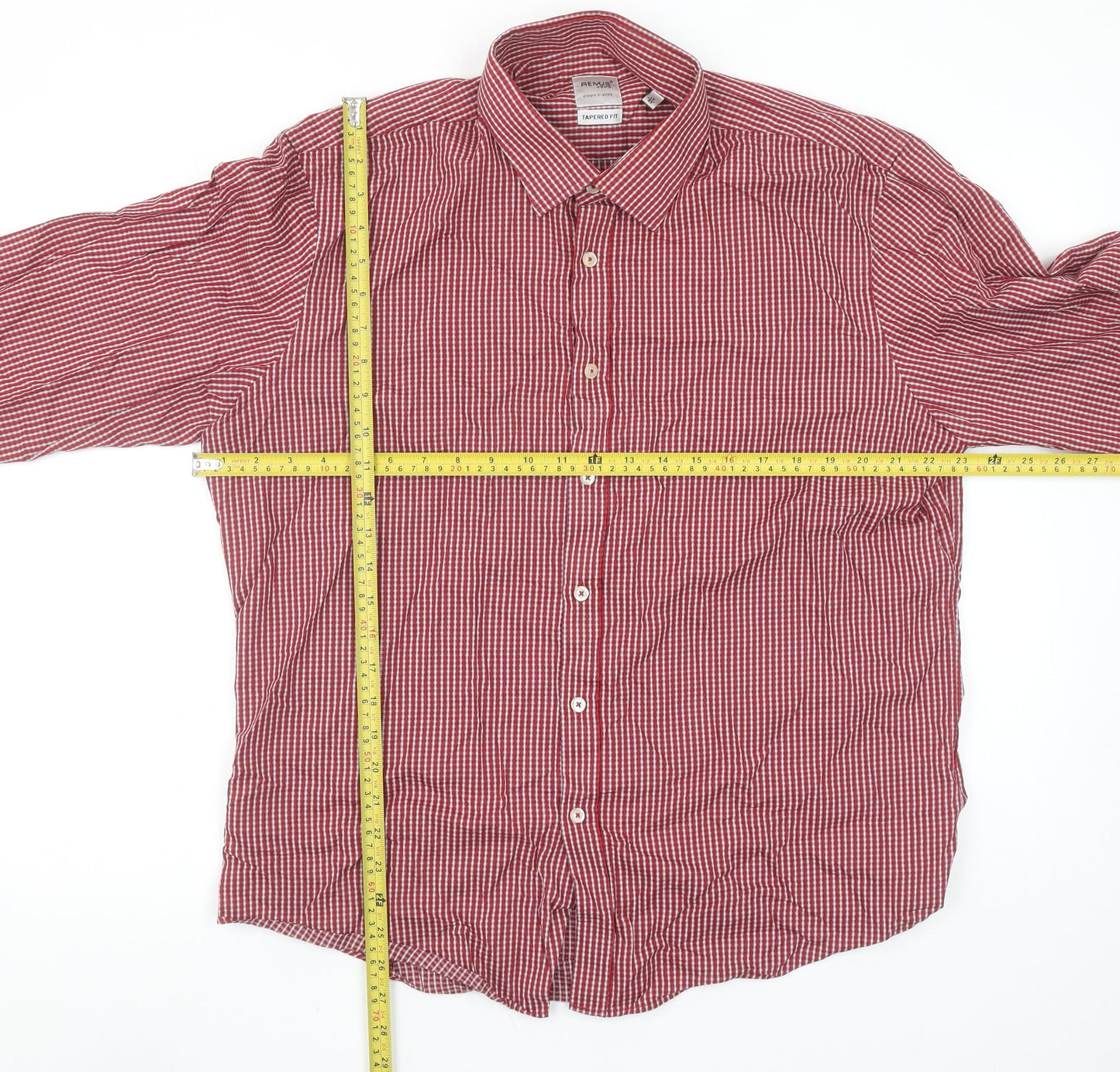 Remus Uomo Men's Red Checked Long Sleeve Cotton Tapered Fit Shirt Size 17