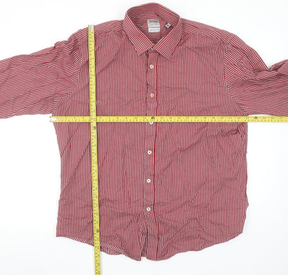 Remus Uomo Men's Red Checked Long Sleeve Cotton Tapered Fit Shirt Size 17