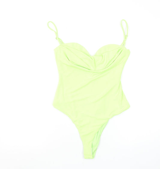 Zara Women Neon Green Bodysuit Medium Polyester Slim Fit