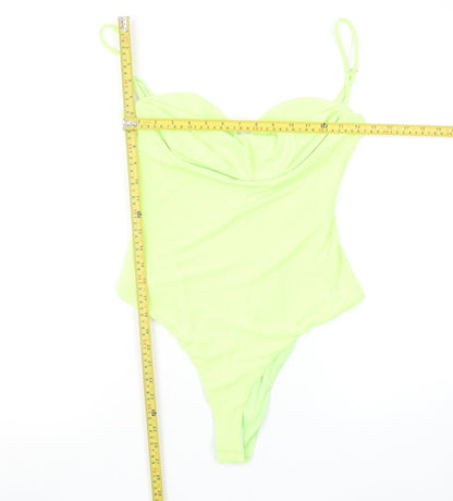 Zara Women Neon Green Bodysuit Medium Polyester Slim Fit