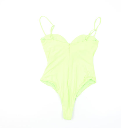 Zara Women Neon Green Bodysuit Medium Polyester Slim Fit