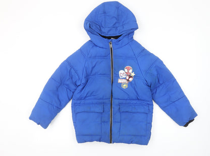 George Boys Blue Marvel Spider-Man Puffer Jacket Hooded 7-8 Years