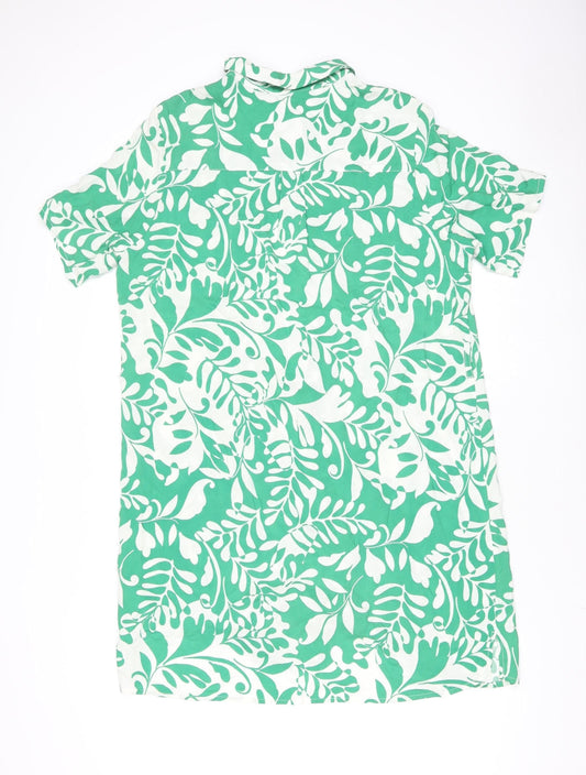 F&F Women Green Tropical Floral Cotton Button-Up Shirt UK 14