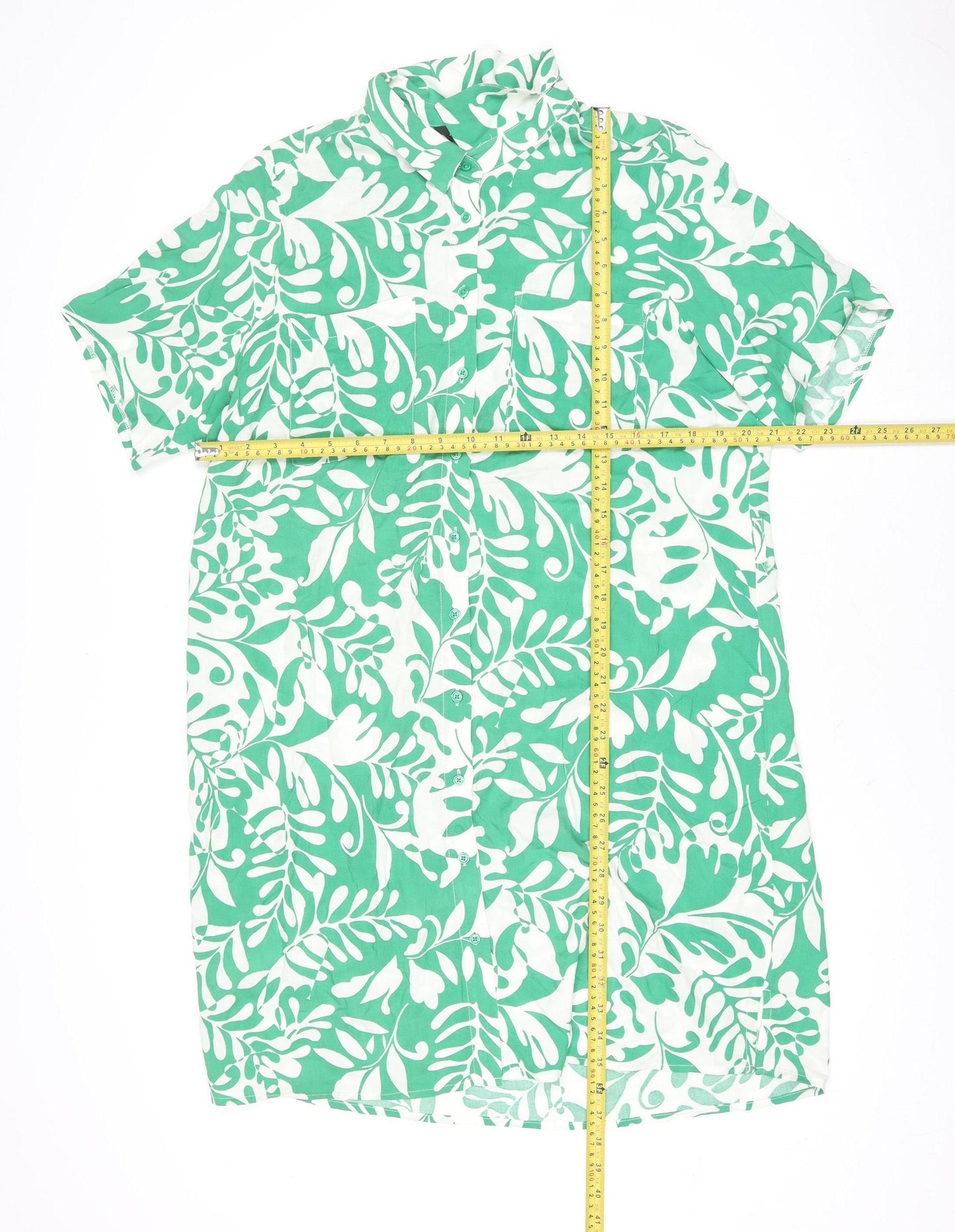 F&F Women Green Tropical Floral Cotton Button-Up Shirt UK 14