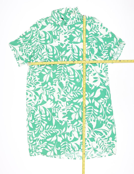 F&F Women Green Tropical Floral Cotton Button-Up Shirt UK 14