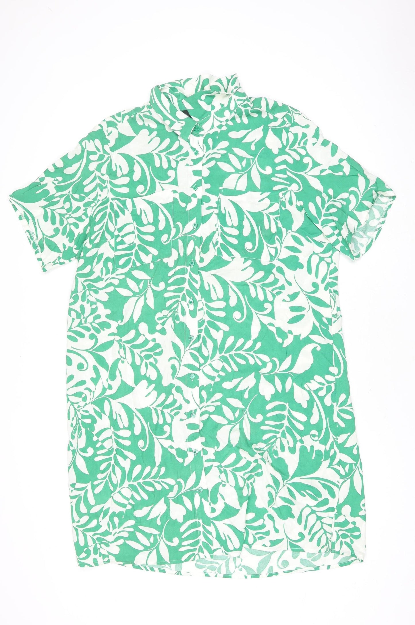 F&F Women Green Tropical Floral Cotton Button-Up Shirt UK 14