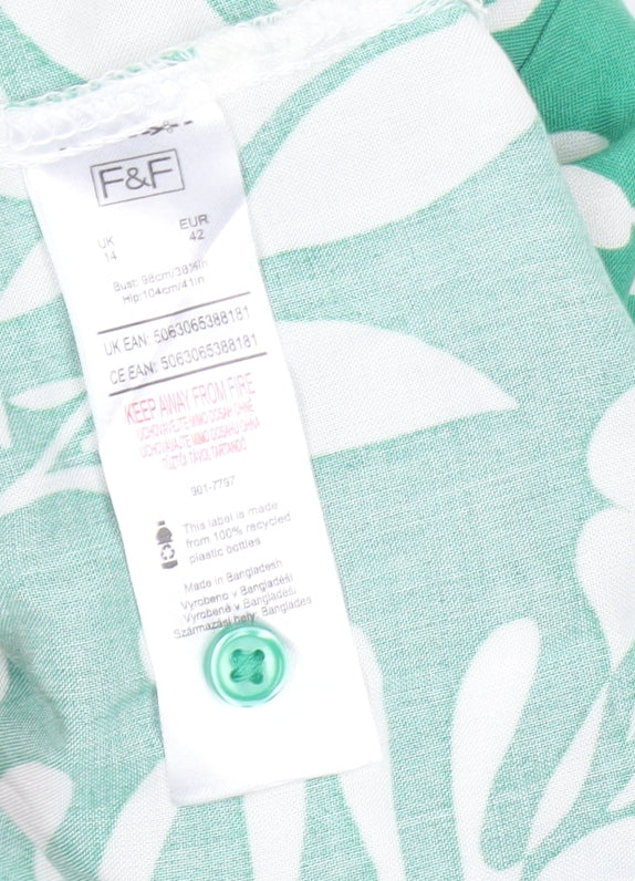 F&F Women Green Tropical Floral Cotton Button-Up Shirt UK 14