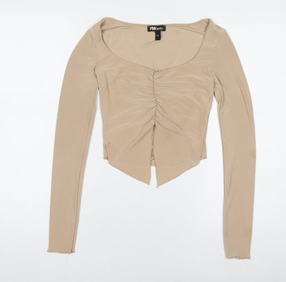 Womens UK Size S Pink Vanilla Beige Cropped Blouse