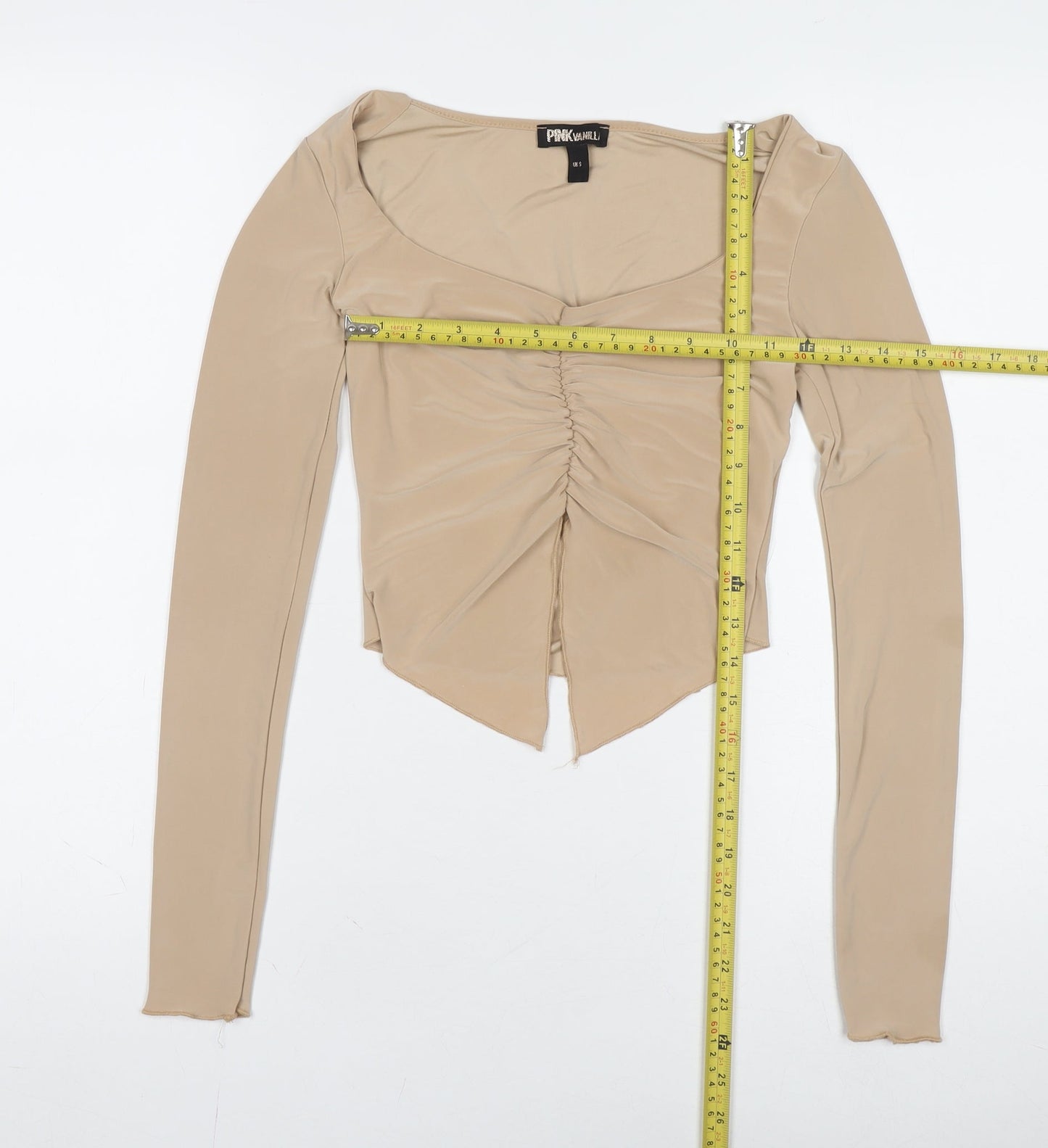 Womens UK Size S Pink Vanilla Beige Cropped Blouse