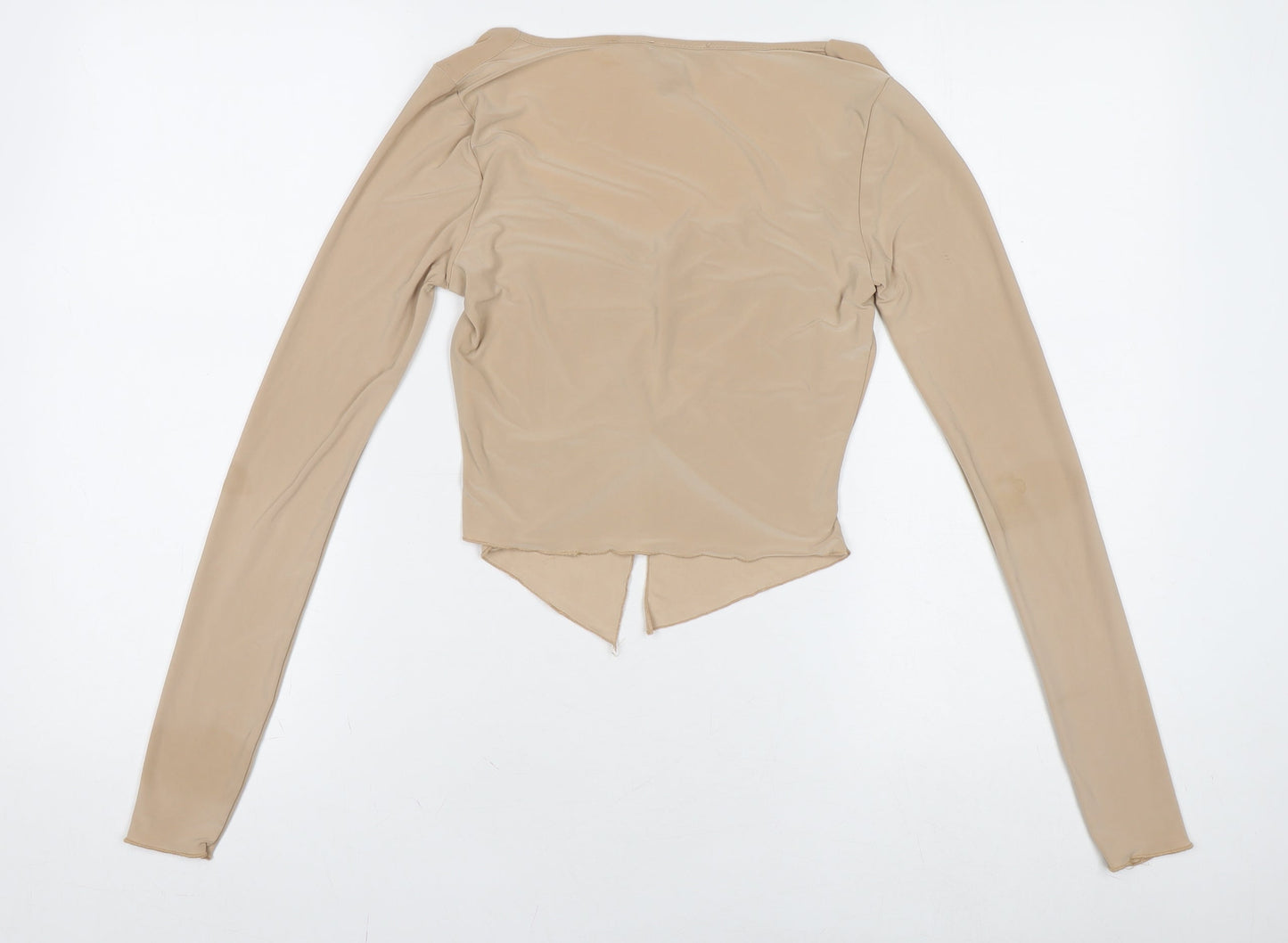 Womens UK Size S Pink Vanilla Beige Cropped Blouse