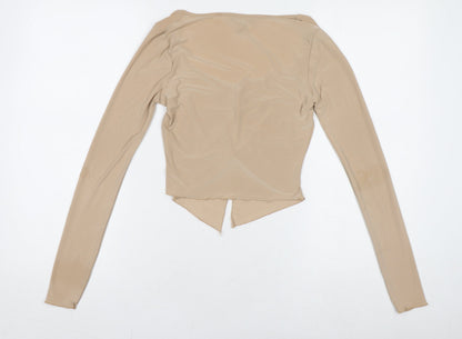 Womens UK Size S Pink Vanilla Beige Cropped Blouse