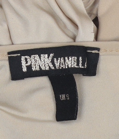 Womens UK Size S Pink Vanilla Beige Cropped Blouse