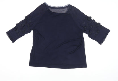 Jacques Vert Women's Navy Blue Embroidered Lace Tunic Blouse Size L