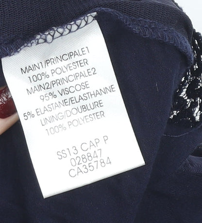 Jacques Vert Women's Navy Blue Embroidered Lace Tunic Blouse Size L