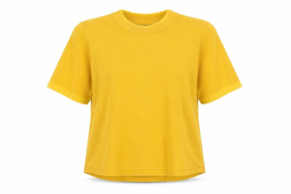 Zara Womens Yellow Knit Mock Neck Short Sleeve Top Size M