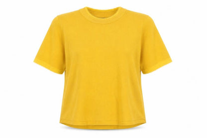 Zara Womens Yellow Knit Mock Neck Short Sleeve Top Size M