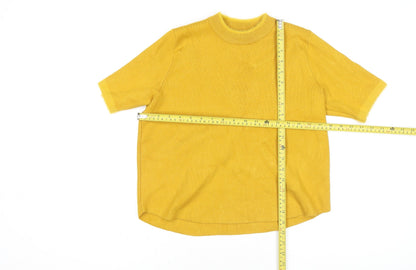 Zara Womens Yellow Knit Mock Neck Short Sleeve Top Size M