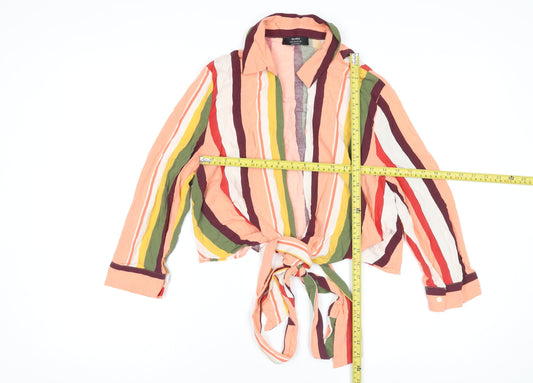 Bershka Women’s Multicoloured Striped Crop Blouse L Viscose