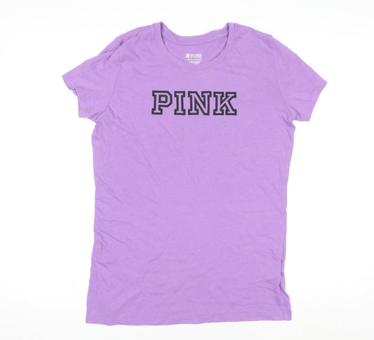 Pink Girls Purple XS Basic Crew Neck Short Sleeve Cotton T-Shirt