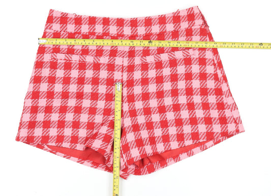 Primark Women Red Pink Check Chino Shorts Size 16 Bouclé Patterned