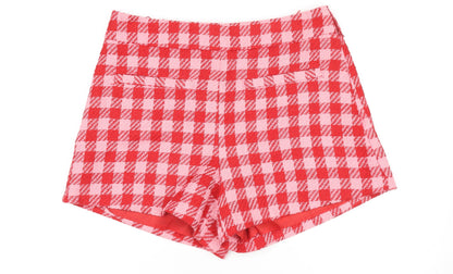 Primark Women Red Pink Check Chino Shorts Size 16 Bouclé Patterned
