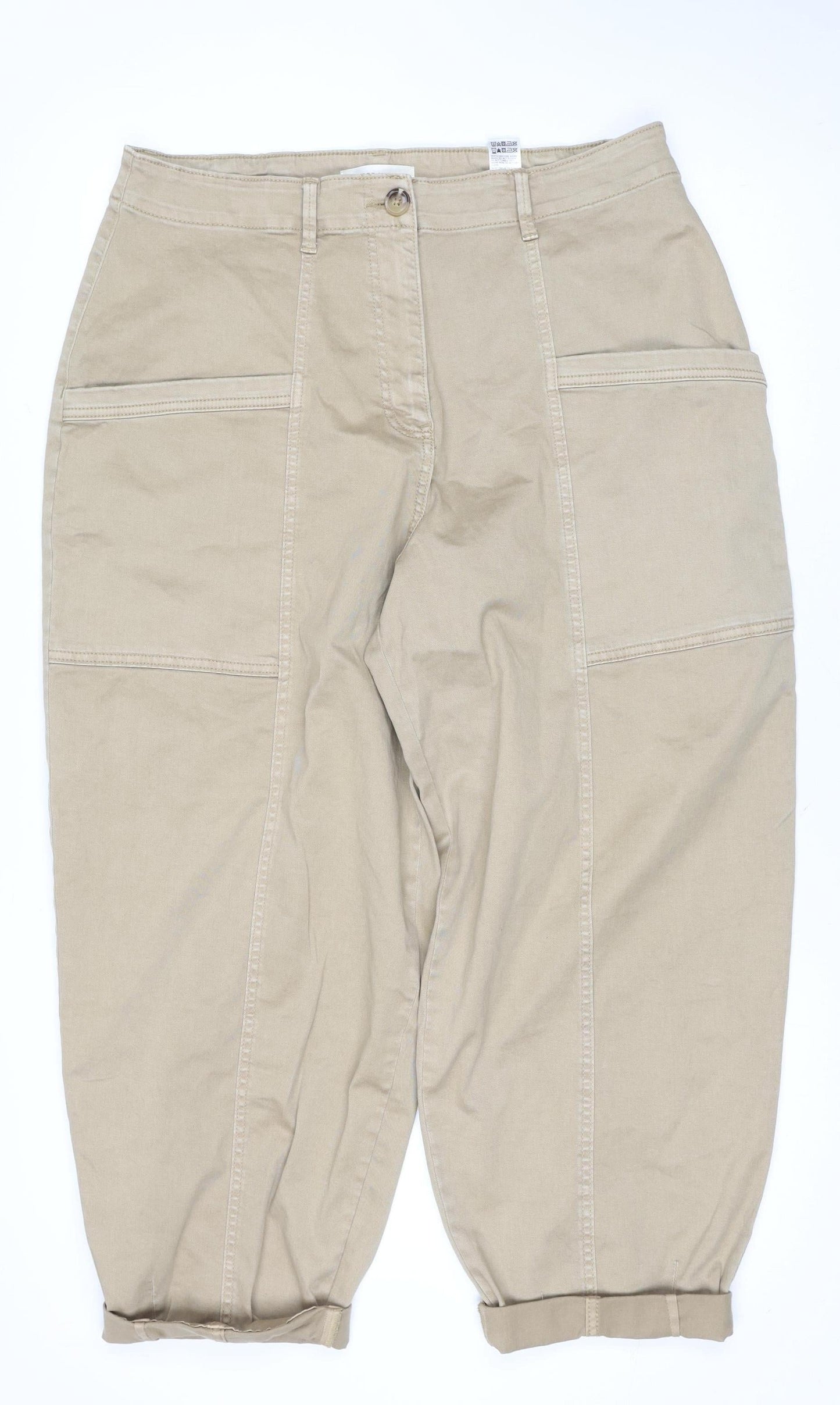 Marks and Spencer Per Una Beige Cargo Trousers Unisex Adults Size 16 Relaxed Fit