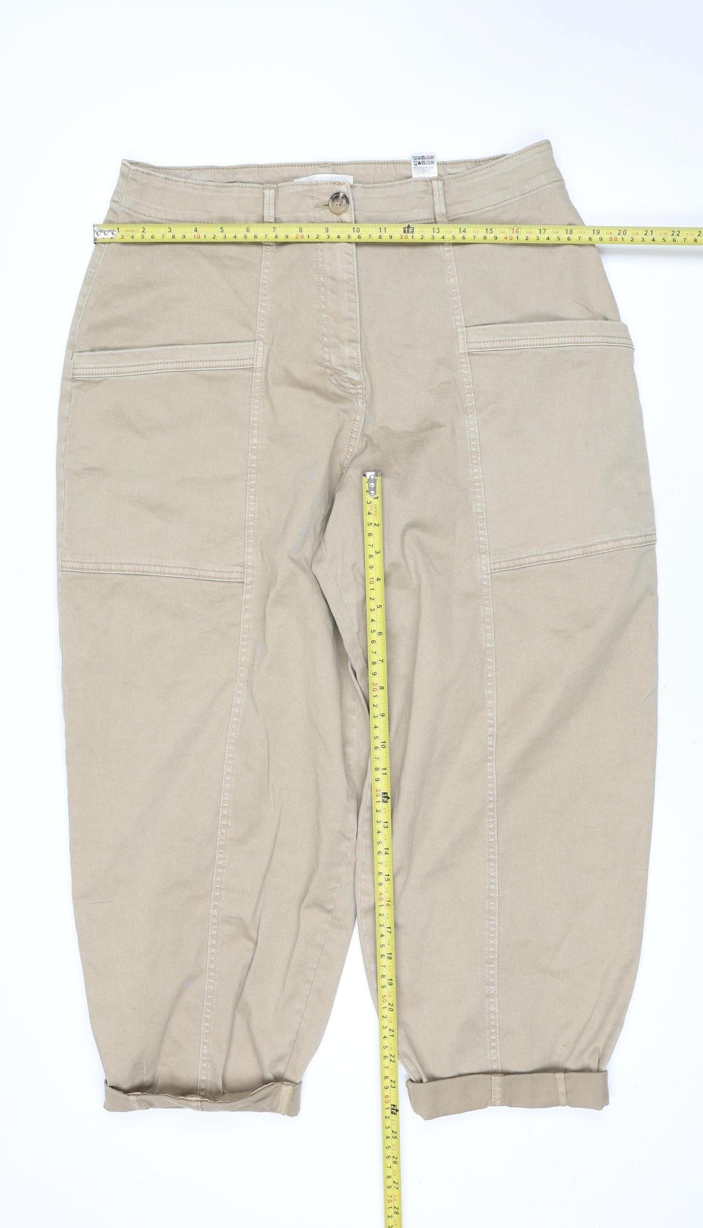 Marks and Spencer Per Una Beige Cargo Trousers Unisex Adults Size 16 Relaxed Fit