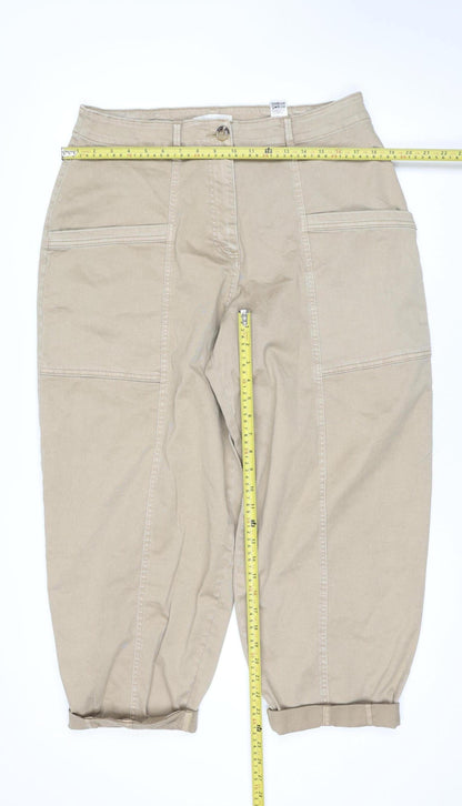 Marks and Spencer Per Una Beige Cargo Trousers Unisex Adults Size 16 Relaxed Fit