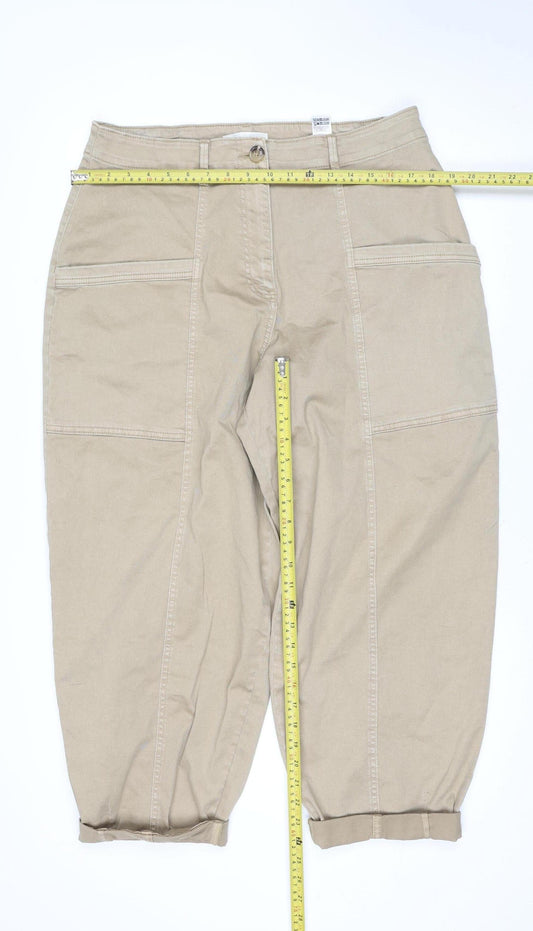 Marks and Spencer Per Una Beige Cargo Trousers Unisex Adults Size 16 Relaxed Fit