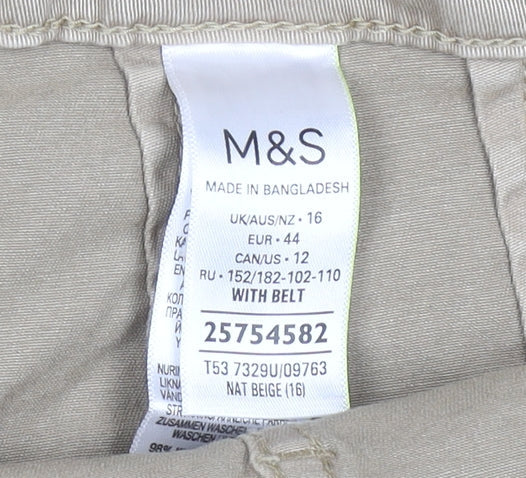 Marks and Spencer Per Una Beige Cargo Trousers Unisex Adults Size 16 Relaxed Fit