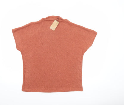 Gallery Women Rust Short Sleeve Knit Jumper Size S Viscose Blend