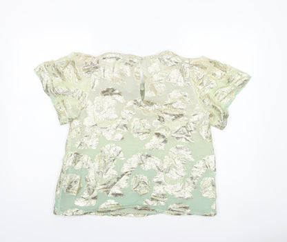 River Island Women’s Green Floral Metallic Tunic Blouse Size 10