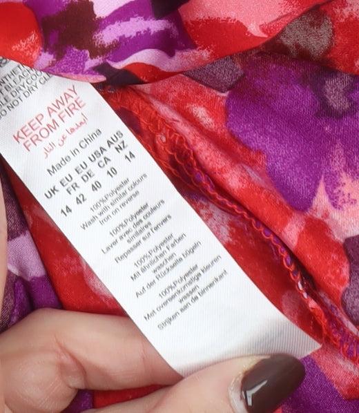 Boohoo Women’s Red Purple Floral Midi Wrap Dress Size 14