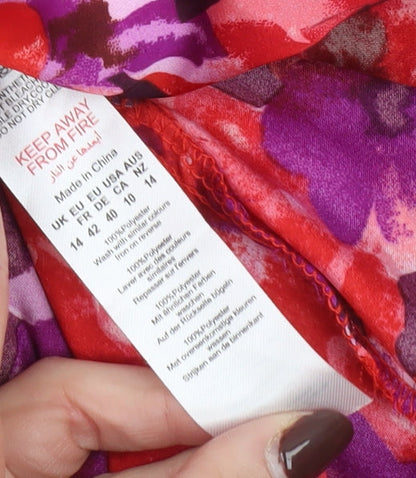 Boohoo Women’s Red Purple Floral Midi Wrap Dress Size 14