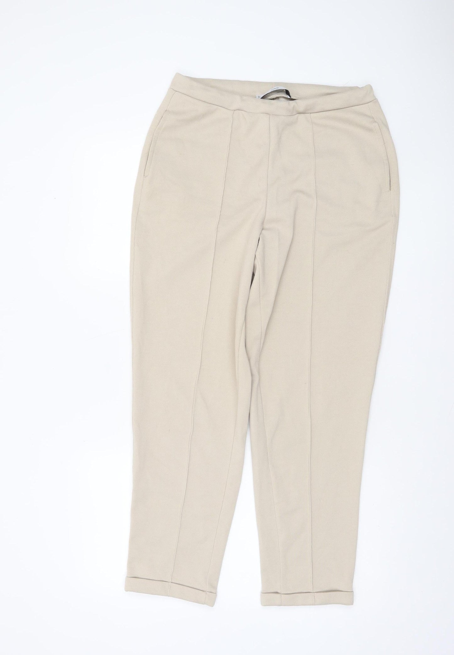 MNG Women's Beige Tapered Knit Trousers Size M Comfortable Workwear Pants