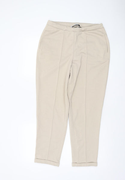 MNG Women's Beige Tapered Knit Trousers Size M Comfortable Workwear Pants