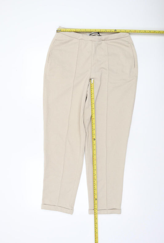 MNG Women's Beige Tapered Knit Trousers Size M Comfortable Workwear Pants