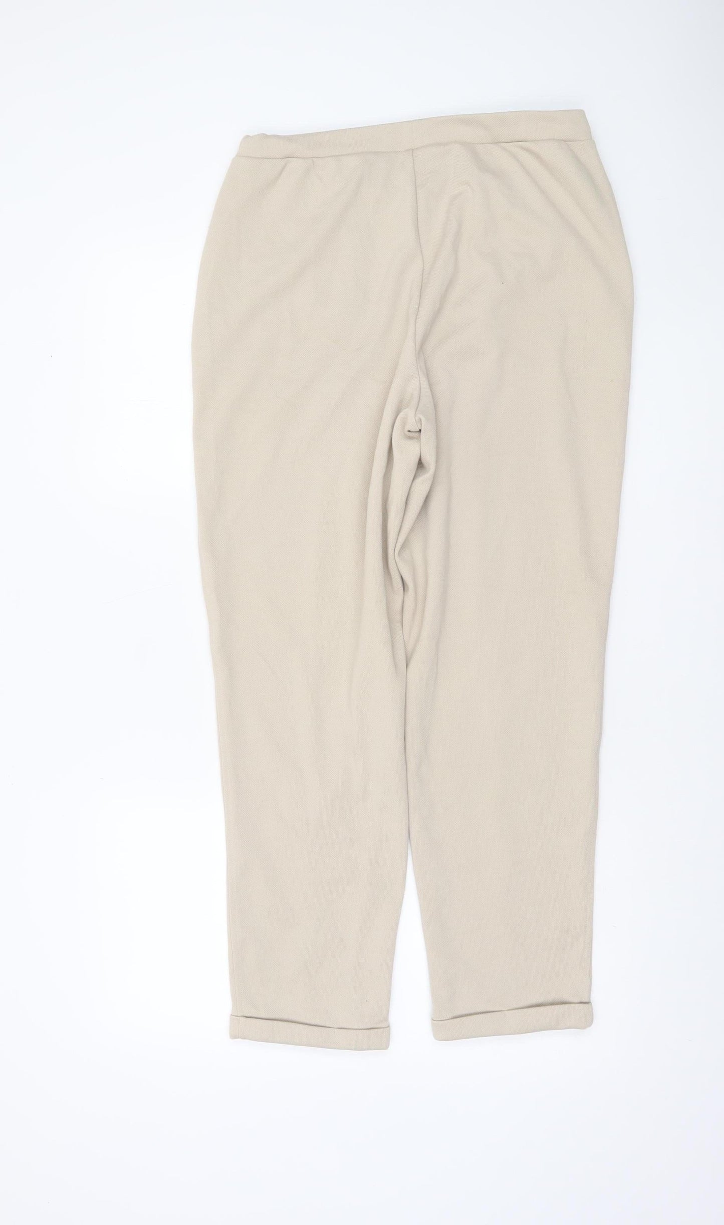 MNG Women's Beige Tapered Knit Trousers Size M Comfortable Workwear Pants