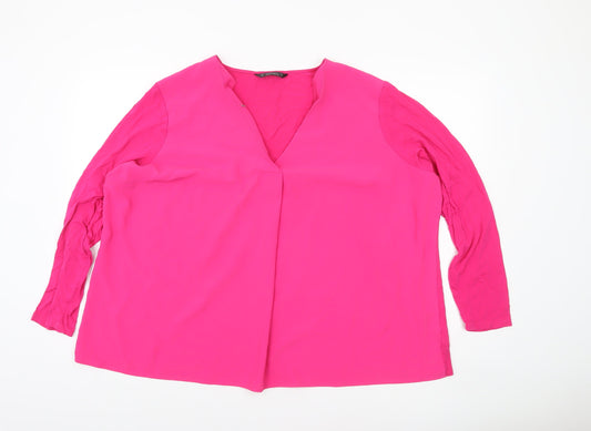 Dunnes Women’s Pink V-Neck Long Sleeve Blouse Size 2XL