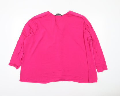 Dunnes Women’s Pink V-Neck Long Sleeve Blouse Size 2XL