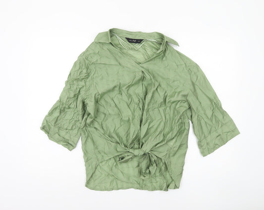 F&F Women's Green Wrap Tie Blouse UK 10 3/4 Sleeve Collared Top