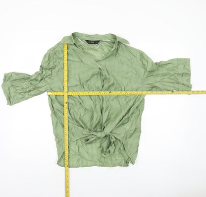 F&F Women's Green Wrap Tie Blouse UK 10 3/4 Sleeve Collared Top