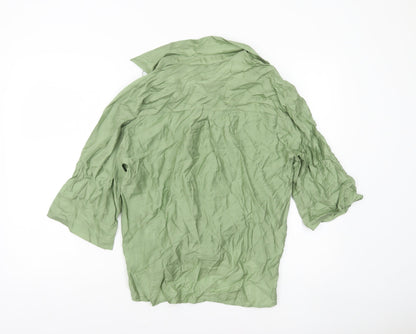 F&F Women's Green Wrap Tie Blouse UK 10 3/4 Sleeve Collared Top