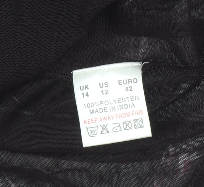 Dash Women's Purple Floral V-Neck Long Sleeve Mesh Top Size 14