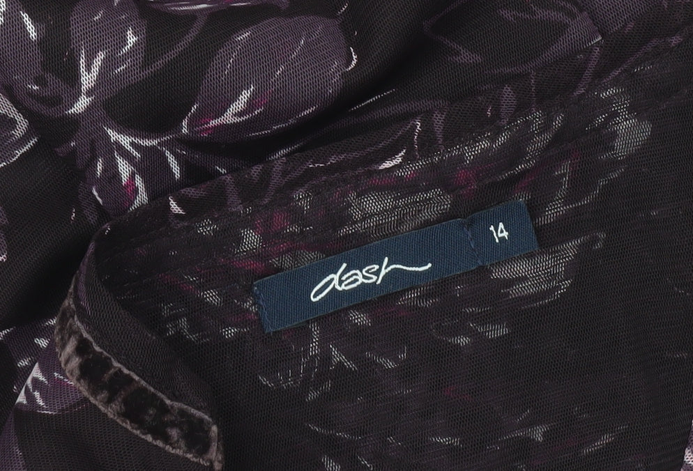 Dash Women's Purple Floral V-Neck Long Sleeve Mesh Top Size 14