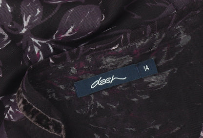 Dash Women's Purple Floral V-Neck Long Sleeve Mesh Top Size 14