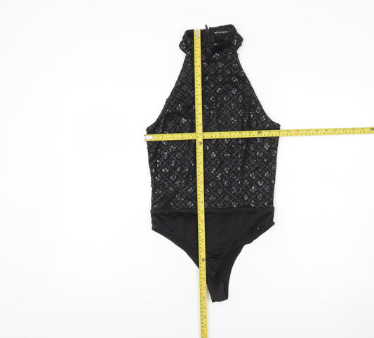 PrettyLittleThing Womens Black Sequin Halter Bodysuit UK 8