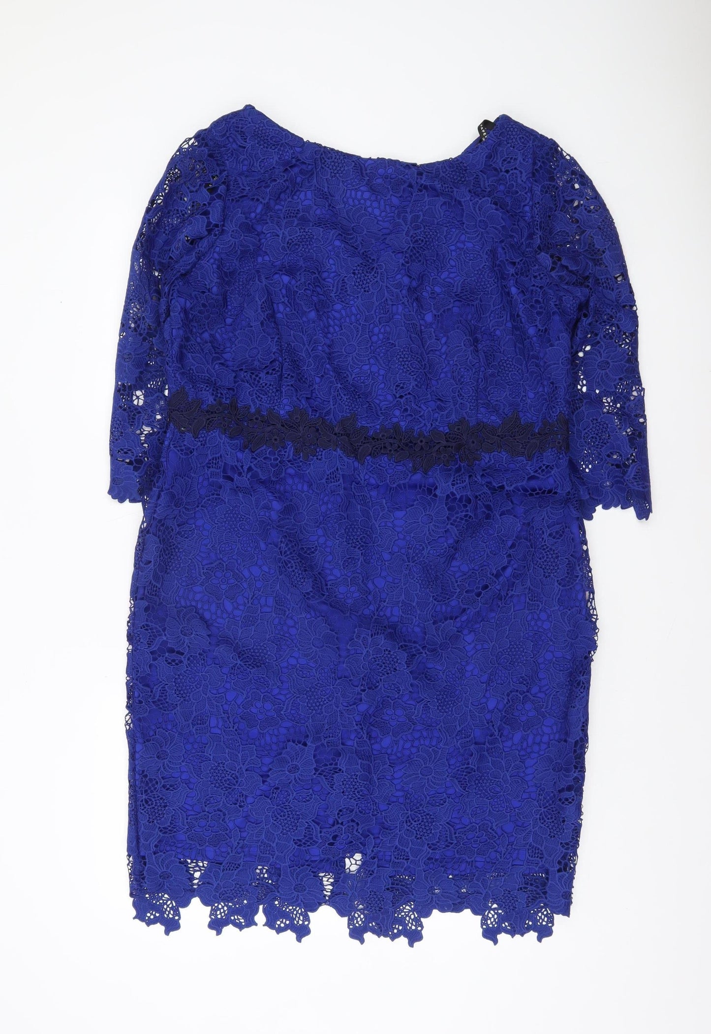 Paper Dolls Women Blue Lace Sheath Dress UK 18 Formal 3/4 Sleeve