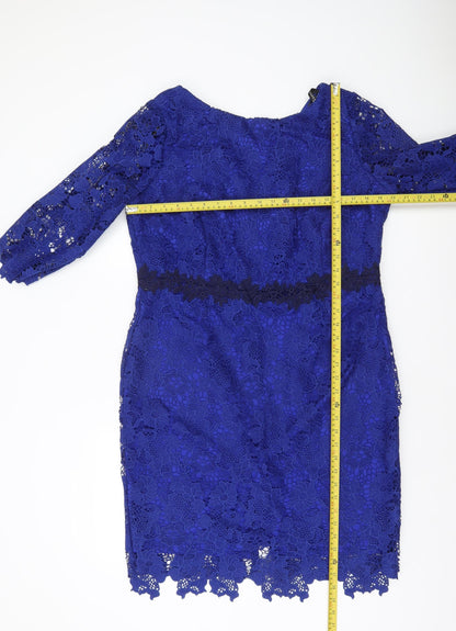 Paper Dolls Women Blue Lace Sheath Dress UK 18 Formal 3/4 Sleeve